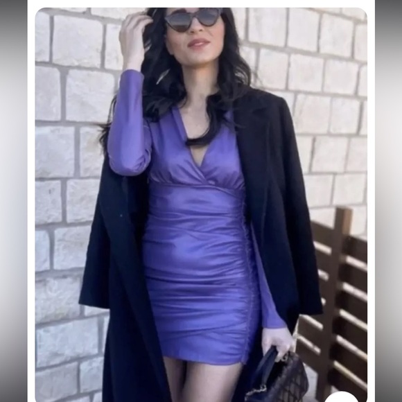 ZARA NWOT FAUX LEATHER DRESS. Wrap-front V-neck dress. 💜💜 - Picture 1 of 7